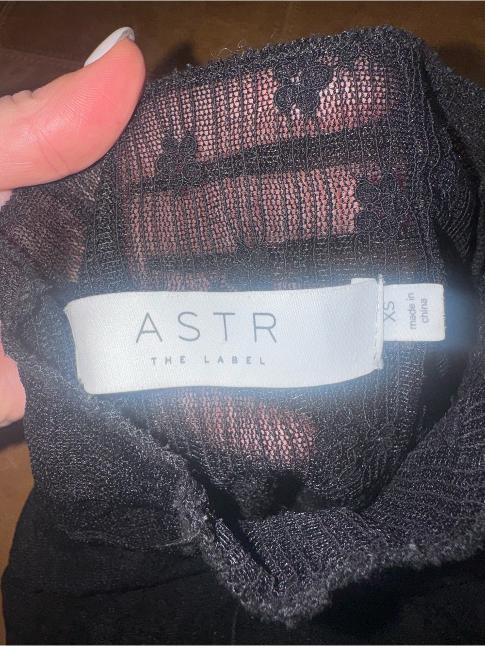 ASTR The Label Black Sheer Lace Mock Neck Bodysuit XS Worn Once Sexy Chic Top - Picture 5 of 7